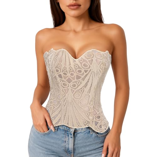 トップス Melt the lady lace up layered corset LEACOOLKEY Women Black Bustier Corset Top Boned Overbust Lace-up